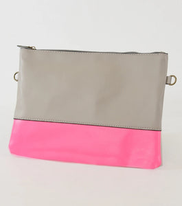 Grey & Pink Colour Block Clutch Bag