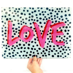 Chopping Board - Dalmation Spot & Pink Love Word art