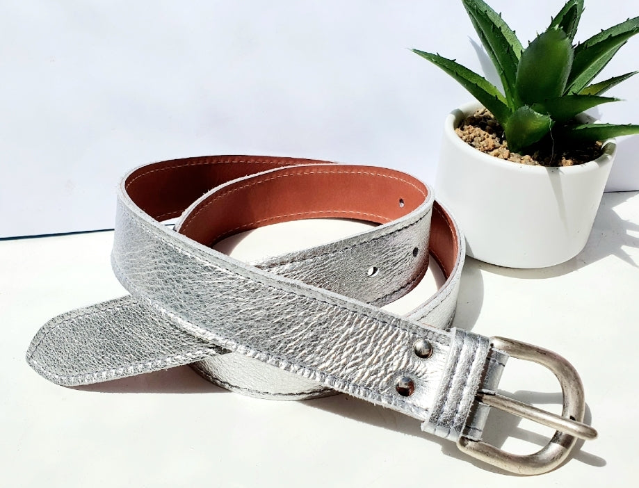 Silver Leather Belt