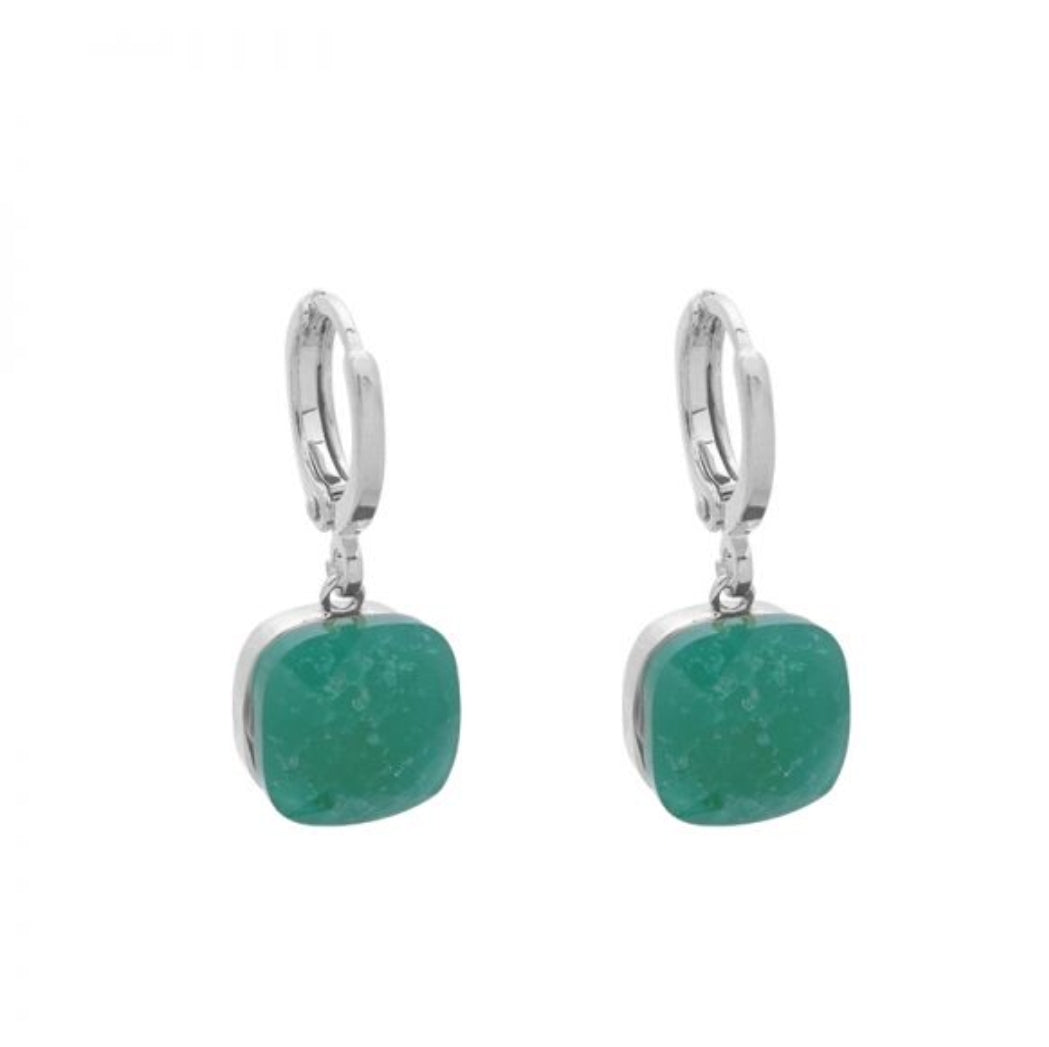 Huggie Hoops - Green stone - Silver