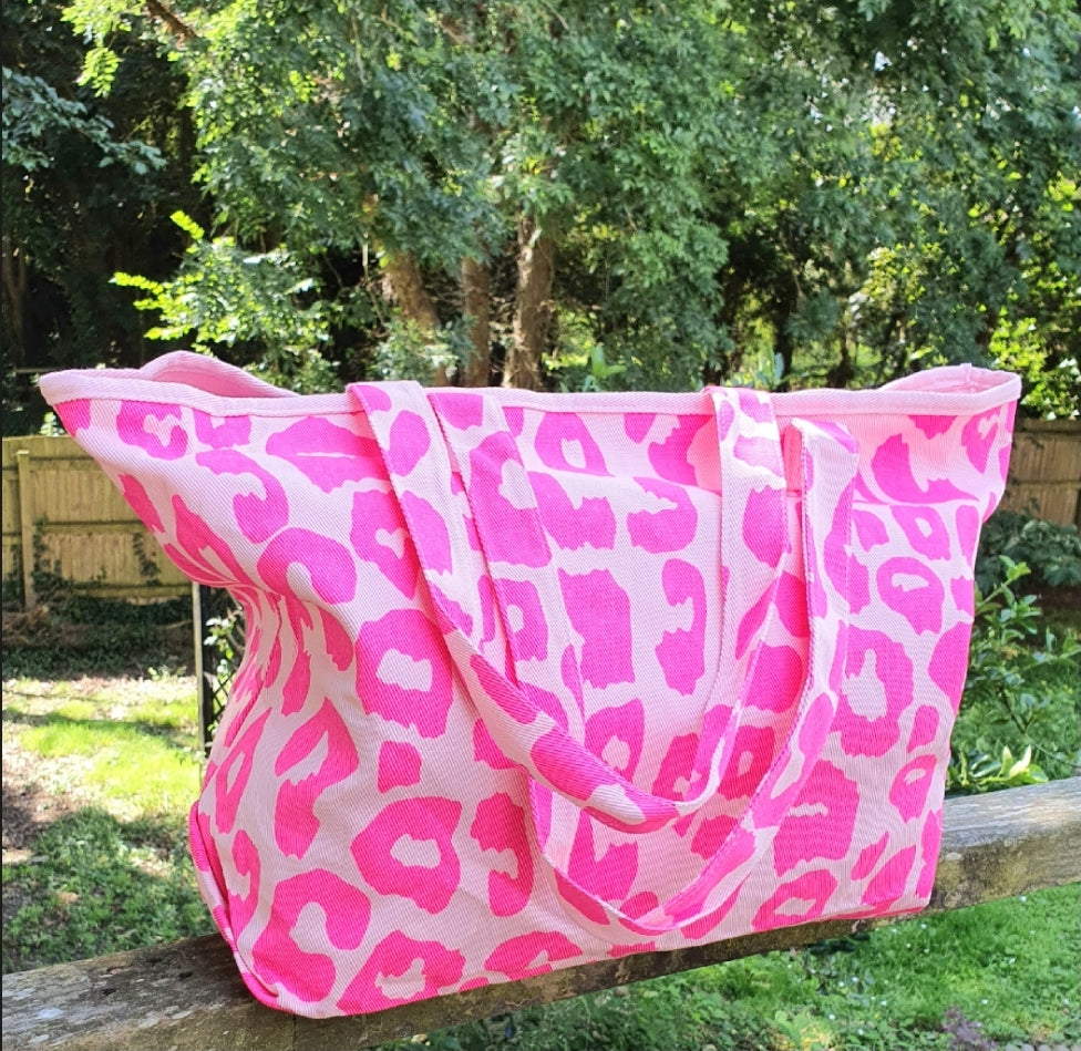 Bright Pink Leopard Tote Bag - Neon Pink