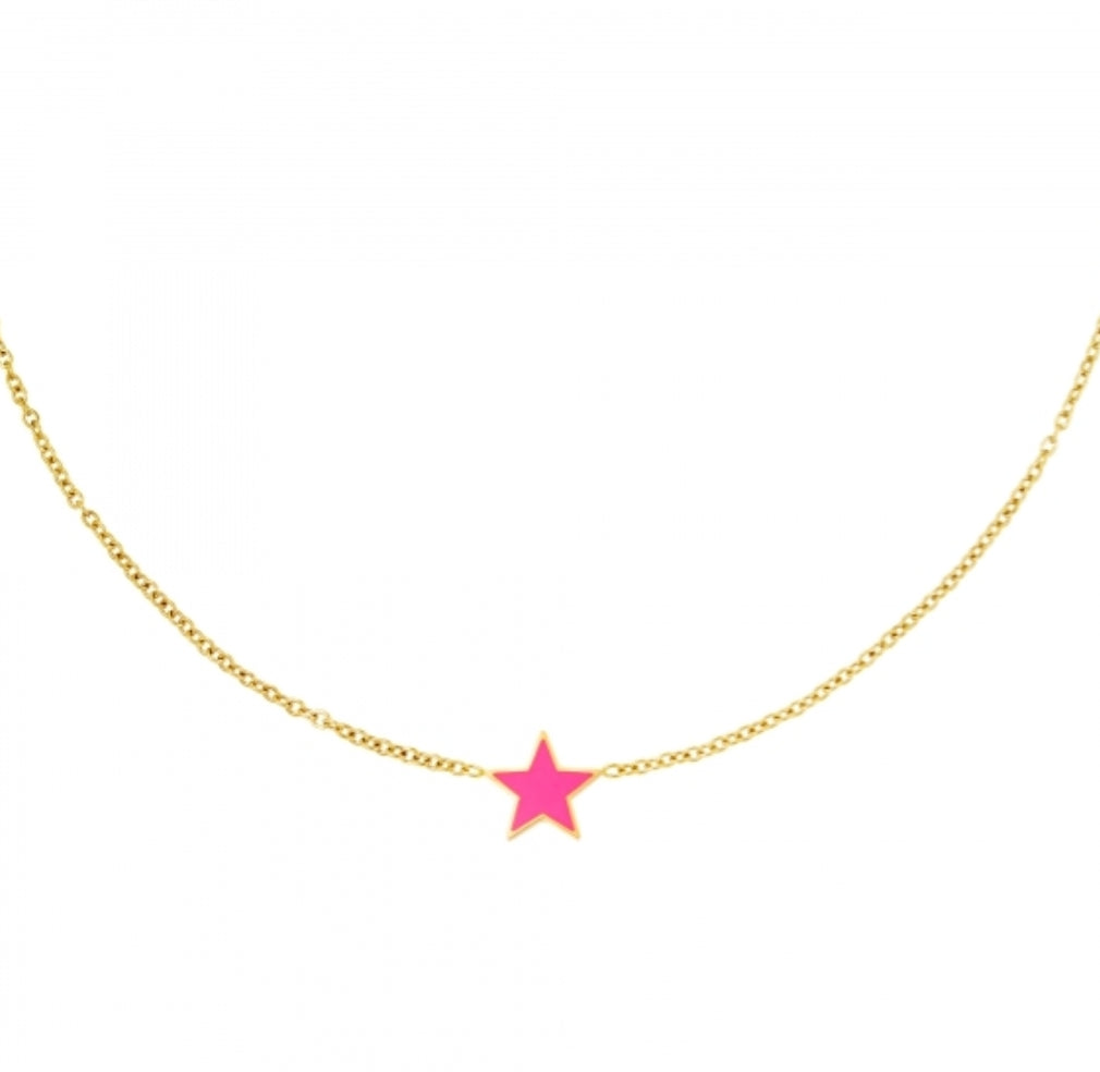 Bright Pink Mini Star Necklace - Pink & Gold