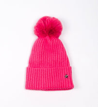 Load image into Gallery viewer, Pom pom Beanie Hat - Bright Pink with Star
