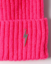 Load image into Gallery viewer, Pom pom Beanie Hat - Bright Pink with Lightning Bolt
