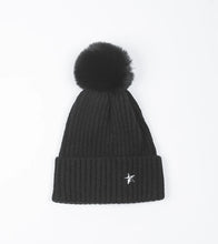 Load image into Gallery viewer, Pom pom Beanie Hat - Black with Star
