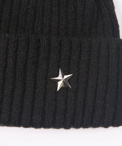 Pom pom Beanie Hat - Black with Star