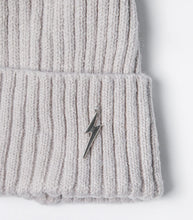 Load image into Gallery viewer, Pom pom Beanie Hat - Light Grey with Lightning Bolt
