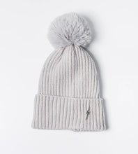 Load image into Gallery viewer, Pom pom Beanie Hat - Light Grey with Lightning Bolt
