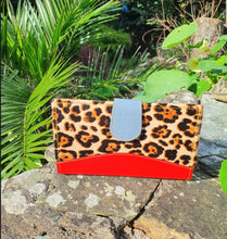 Load image into Gallery viewer, Nephele Leather Slim Purse - Leopard with red &amp; grey
