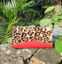 Load image into Gallery viewer, Nephele Leather Slim Purse - Leopard with red &amp; grey
