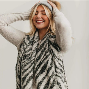 Chunky Grey Zebra Print Scarf