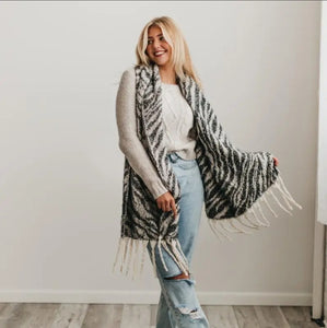 Chunky Grey Zebra Print Scarf