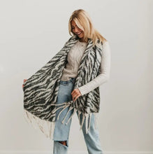 Load image into Gallery viewer, Chunky Grey Zebra Print Scarf
