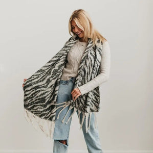 Chunky Grey Zebra Print Scarf