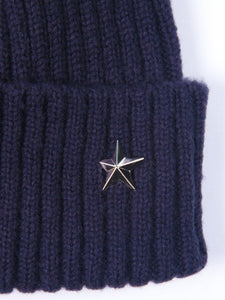 Pom pom Beanie Hat - Navy with Star