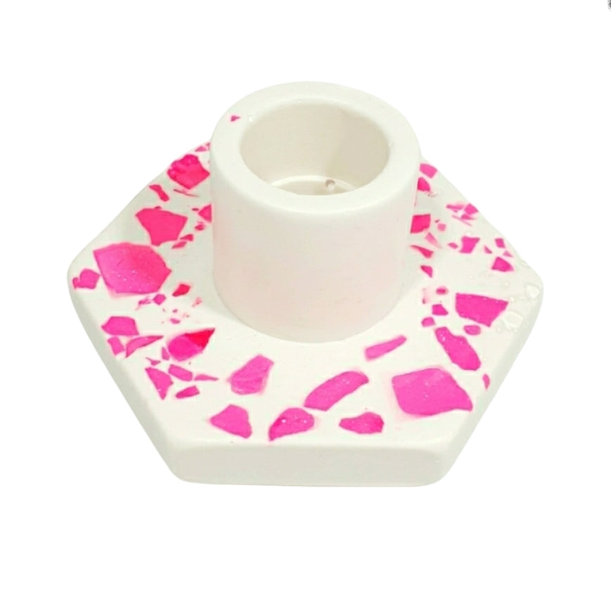 Neon Candle Holder - Neon Pink Terrazzo Splash