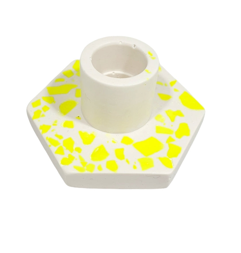 Neon Candle Holder - Neon Yellow Terrazzo Splash