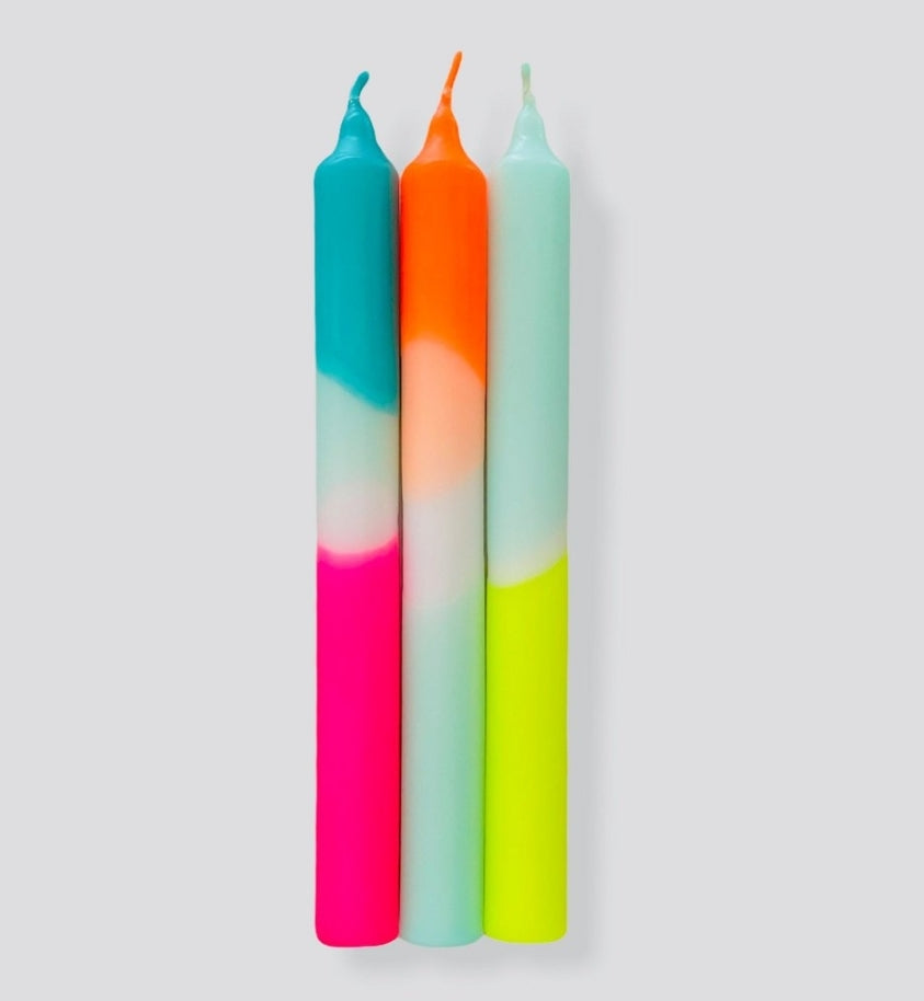 Set of 3 Neon Candles - Rainbow Kisses