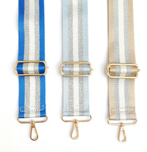 Load image into Gallery viewer, Bag Strap - Pale Blue, Silver &amp; light grey Stripe
