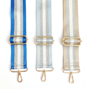 Bag Strap - Pale Blue, Silver & light grey Stripe