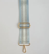 Load image into Gallery viewer, Bag Strap - Pale Blue, Silver &amp; light grey Stripe
