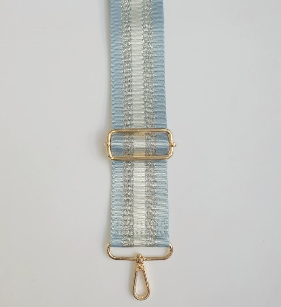 Bag Strap - Pale Blue, Silver & light grey Stripe