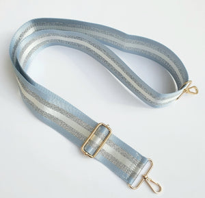 Bag Strap - Pale Blue, Silver & light grey Stripe