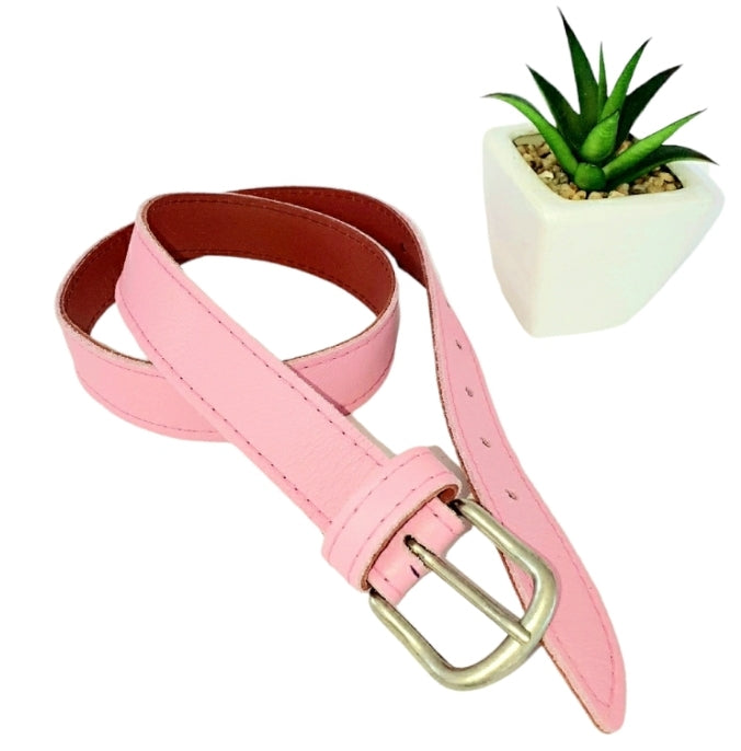 Pastel pink leather belt