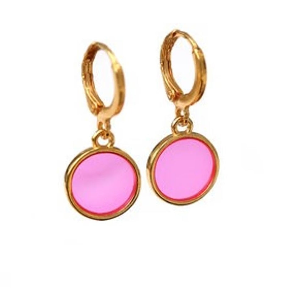 Huggie Hoops -  Pink Glass - Gold