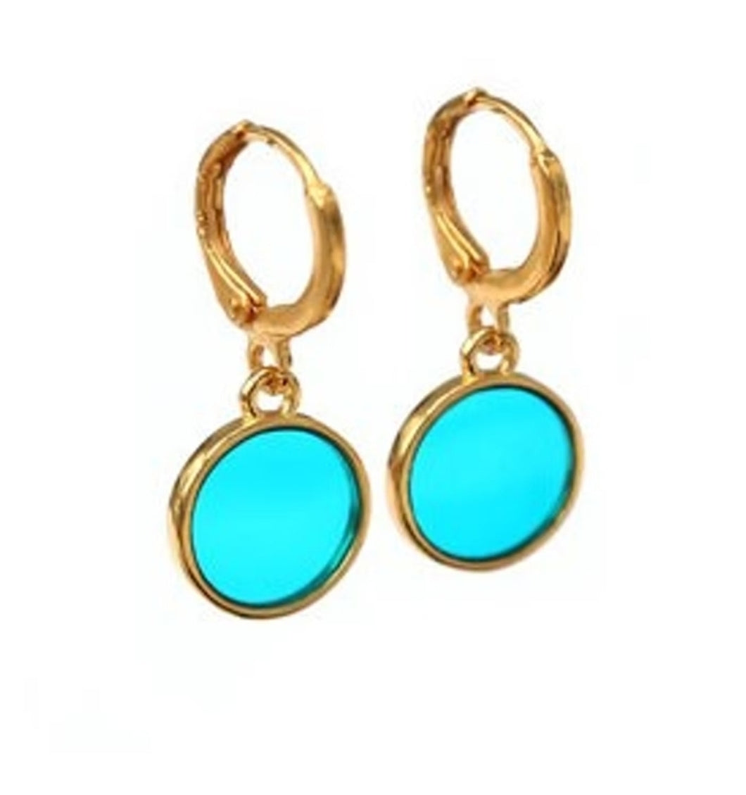 Huggie Hoops -  Turquoise Glass - Gold