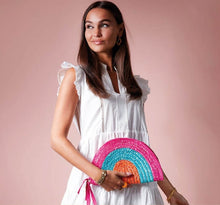 Load image into Gallery viewer, Straw Rainbow Clutch

