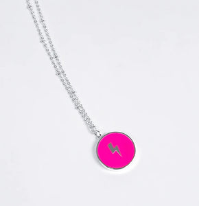 Lightning Bolt Circular Necklace - Bright Pink & silver