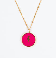 Load image into Gallery viewer, Lightning Bolt Circular Necklace - Bright Pink &amp; Gold
