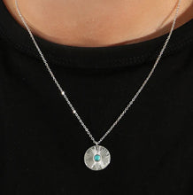 Load image into Gallery viewer, Circular Disc with Turquoise Stone Necklace - Silver
