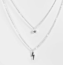 Load image into Gallery viewer, Silver necklace with Star &amp; Lightning Bolt
