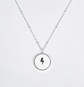 Lightning Bolt Circular Necklace - White & silver