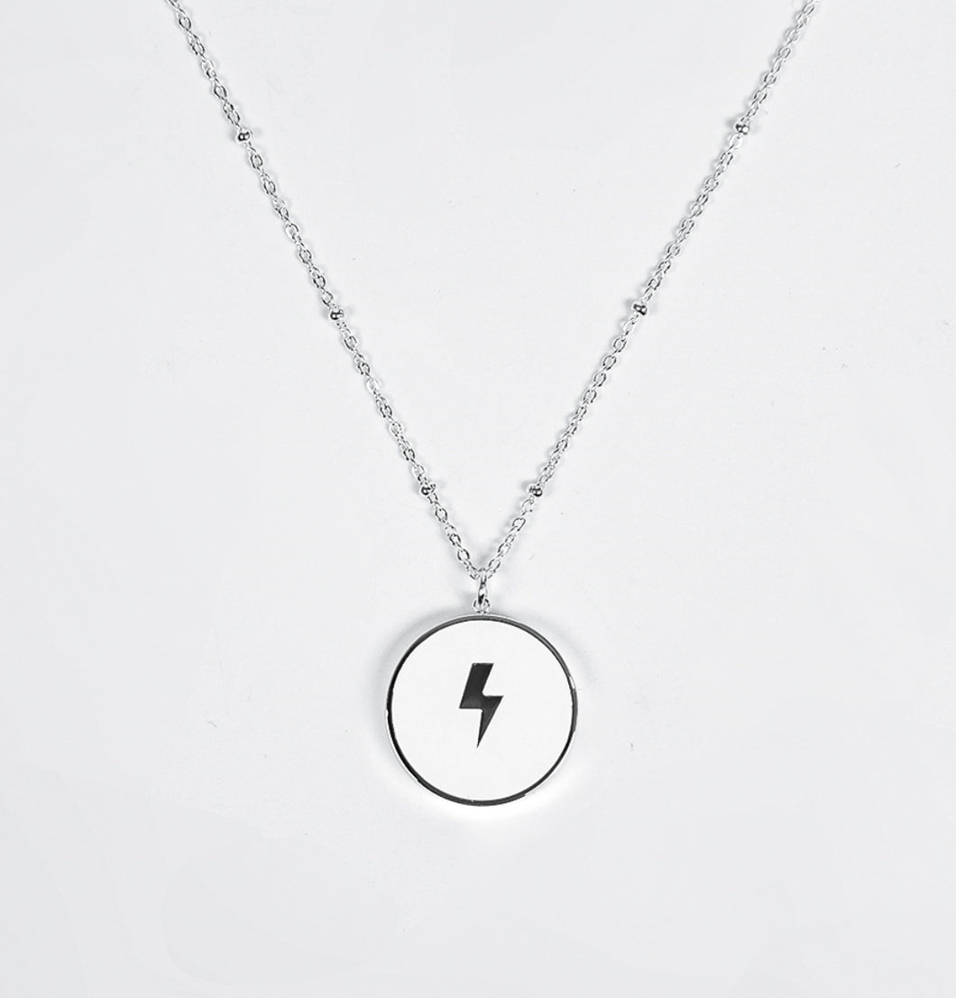 Lightning Bolt Circular Necklace - White & silver