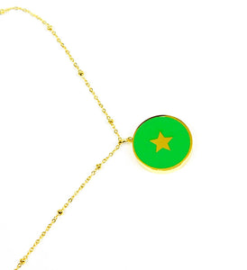 Star Circular Necklace - Bright Green & Gold