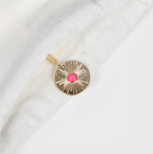 Load image into Gallery viewer, Circular Disc with Pink Stone Necklace - Gold
