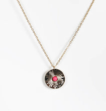 Load image into Gallery viewer, Circular Disc with Pink Stone Necklace - Gold
