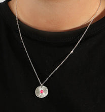 Load image into Gallery viewer, Circular Disc with Pink Stone Necklace - Silver
