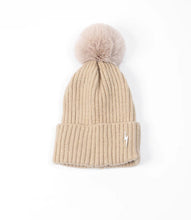 Load image into Gallery viewer, Pom pom Beanie Hat - Camel with Lightning Bolt
