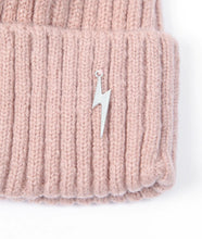 Load image into Gallery viewer, Pom pom Beanie Hat -  Dusky Pink with Lightning Bolt
