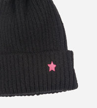 Load image into Gallery viewer, Pom pom Beanie Hat - Black with Hot Pink Star
