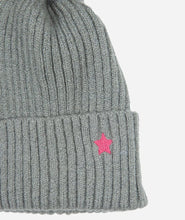 Load image into Gallery viewer, Pom pom Beanie Hat - Grey with Hot Pink Star
