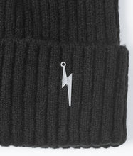 Load image into Gallery viewer, Pom pom Beanie Hat - Black with Lightning Bolt
