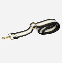 Load image into Gallery viewer, Bag Strap - Black, white &amp; Gold Stripe
