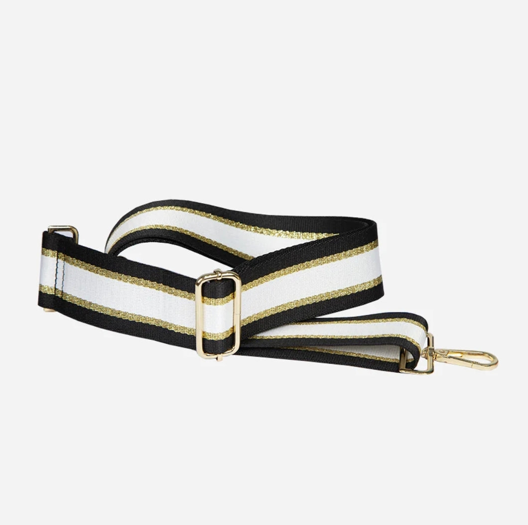 Bag Strap - Black, white & Gold Stripe