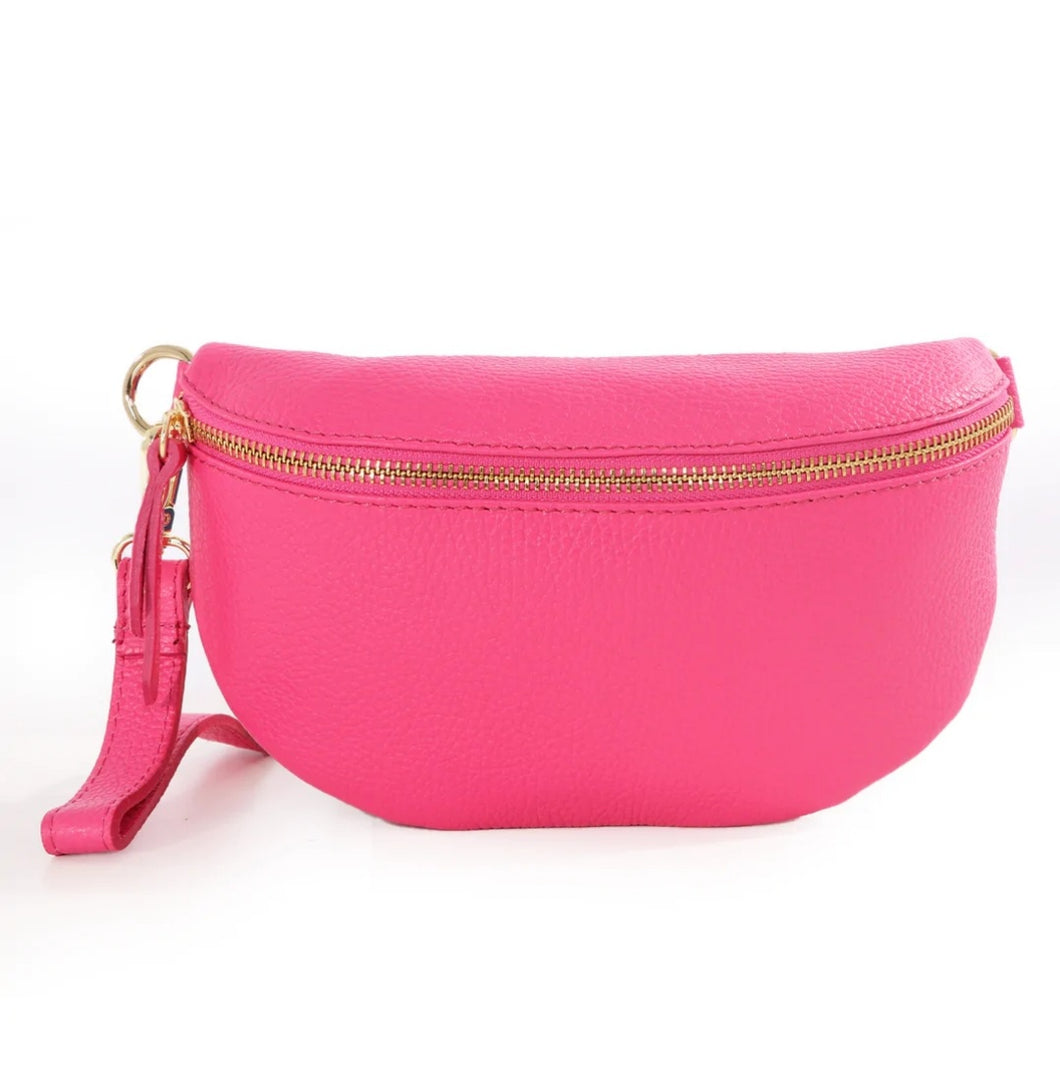 The 'Aria' Italian Leather Pink Waist Bag / Crossbody Bag