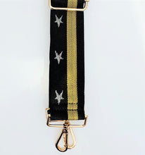 Load image into Gallery viewer, Bag Strap - Black with gold stripe and silver stars
